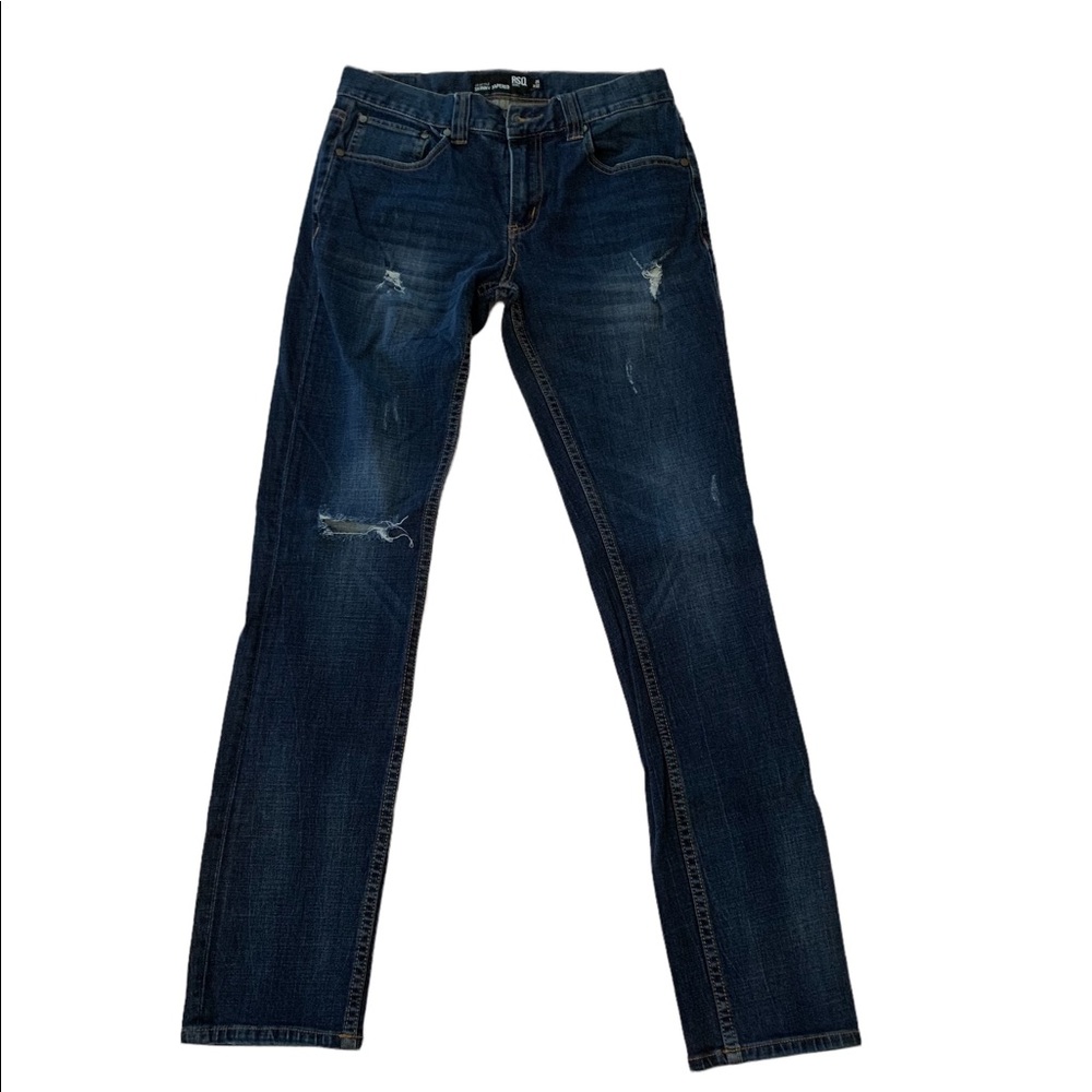 RSQ Seattle Skinny Tapered Moto Leg Jeans Size 29 X 32 Dark Blue Mens Distressed